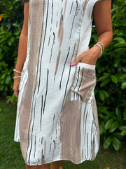 Stone Brushed Stripe Pocket Dress Marigold