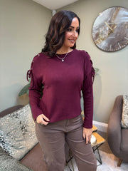 Wine Lace Up Sleeve Knit Aubrey