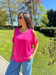 Lipstick Pink Cold Shoulder Top Orla