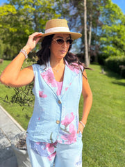 Blue Flower Print Top Claudette
