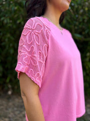 Candy Pink Net Sleeve Applique Tee Gemma