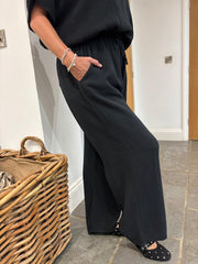 Black Bubble Cotton Trousers