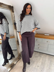 Grey Drop Shoulder Stripe Knit Dove