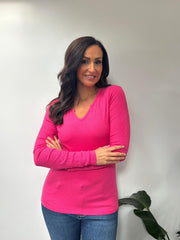 Lipstick Pink Ribbed Long Sleeve Top Emma