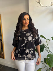 Black Shimmer Embroidered Top Petra