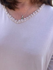 Pink Fringed Neck Top Donna