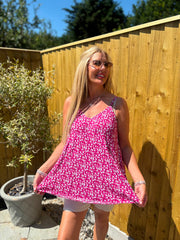 Lipstick Pink Ditsy Floral Vest Top Lyra