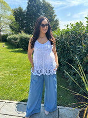 White Textured Crochet Hem Vest Nina