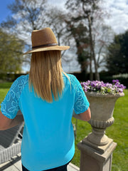 Blue Net Sleeve Applique Tee Gemma