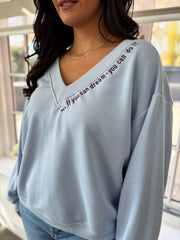 Light Blue Slogan V Neck Sweatshirt Dakota