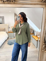 Khaki Scarf Detail Blouse Belle