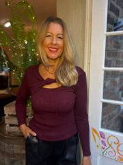 Wine Twist Front Ribbed Top Emma