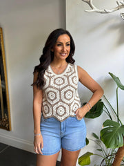 Mocha Crochet Patterned Tank Top Phoebe