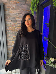 Black Ruch Sequin Detail Top Avril