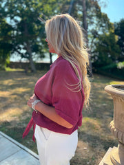 Wine Tie Front Blouse Brielle