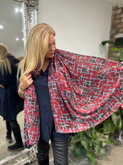 Wine Block Print Raw Edge Scarf