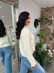 Antique Cream Premium Fringed Knitted Cardi Opal