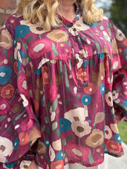 Wine Abstract Floral Blouse Gina