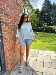 Blue Crochet Collared Knit Bonnie