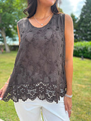 Chocolate Floral Lace Hem Vest Dina