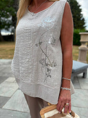 Stone Striped Panel Sleeveless Top Gaynor