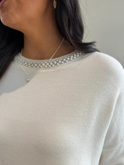 Winter White Embellished Trim Jumper Sarah