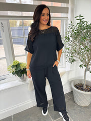 Black Bubble Cotton Trouser Set Hayley
