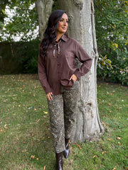 Chocolate Leopard Tie Detail Blouse Fern