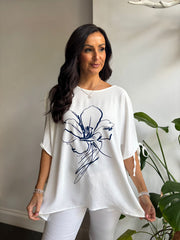 White Crepe Floral Cold Shoulder Top Naomi