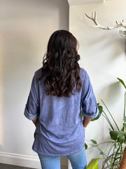 Denim Distressed Floral Top Danica