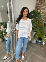 White Lace Stripe Top India