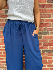 Navy Wide Leg Pocket Trousers Claudia