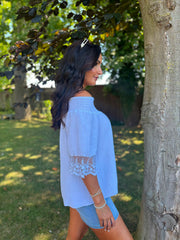 White Bubble Cotton Lace Trim Top Adele