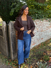 Chocolate Boucle Buttoned Coat Isla