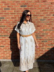 Gold Embroidered Shirt Dress Aspen