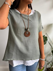 Khaki Layered Net Top Elise