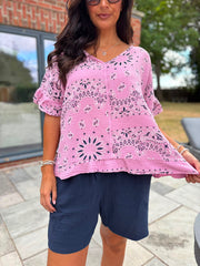 Pink Bubble Cotton Paisley Top Kimberly