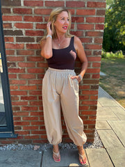 Stone Pull on Cuffed Trousers Raven
