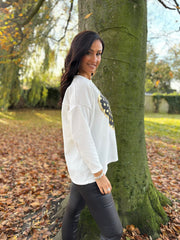Winter White Metallic Heart Ribbed Sweatshirt Brooke