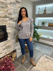 Grey Embellished Bow Knit Natalie