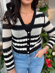 Black Crochet Stripe Cardi Scarlett