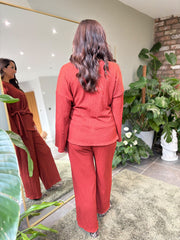 Rust Textured Trousers Set Liora
