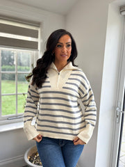 Grey Striped Zip Collar Knit Charlie