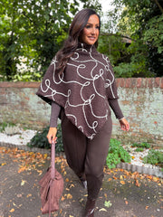 Chocolate Boucle Swirl Pattern Poncho
