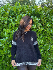 Black Animal Trim Textured Top Ada