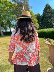 Coral Palm Leaf Knit Top Carolina