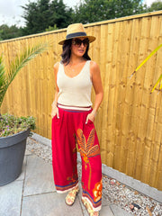 Red Tropical Print Trousers Maya
