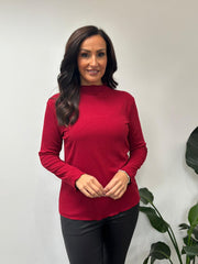 Wine Ribbed Flute Neck Top Charlotte