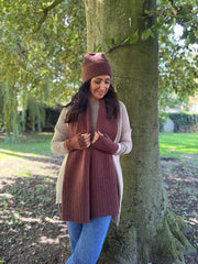 Chocolate Ribbed Three Piece Scarf Set