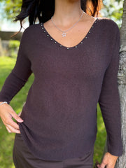 Chocolate Embellished Soft Knit Francine